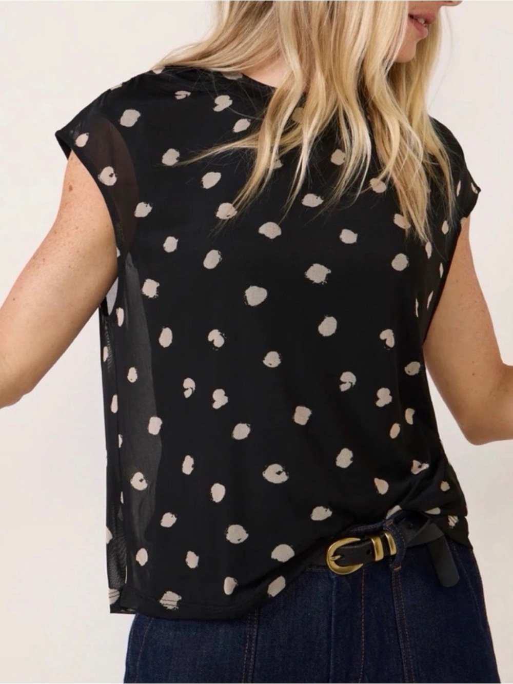 Evereve Black Blouse with Cream Spot Print